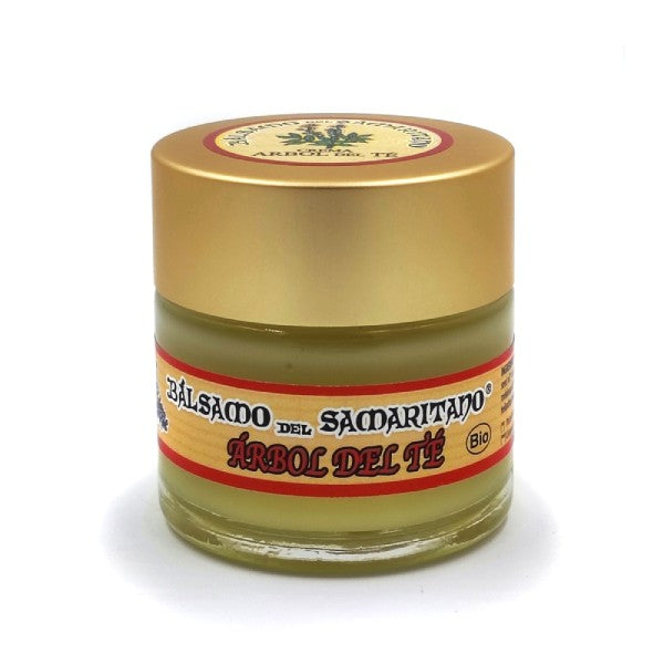 Tea & Coffee of the World tea tree facial cream for oily skin in a small glass balm jar with gold lid