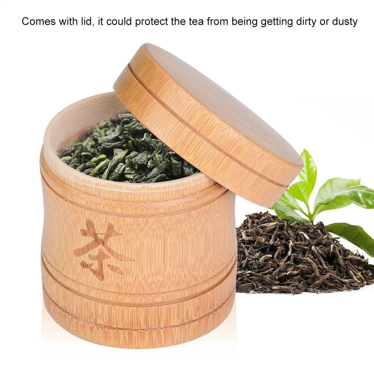 Sustainable Tea Storage Solutions bamboo container with lid protecting loose green tea leaves