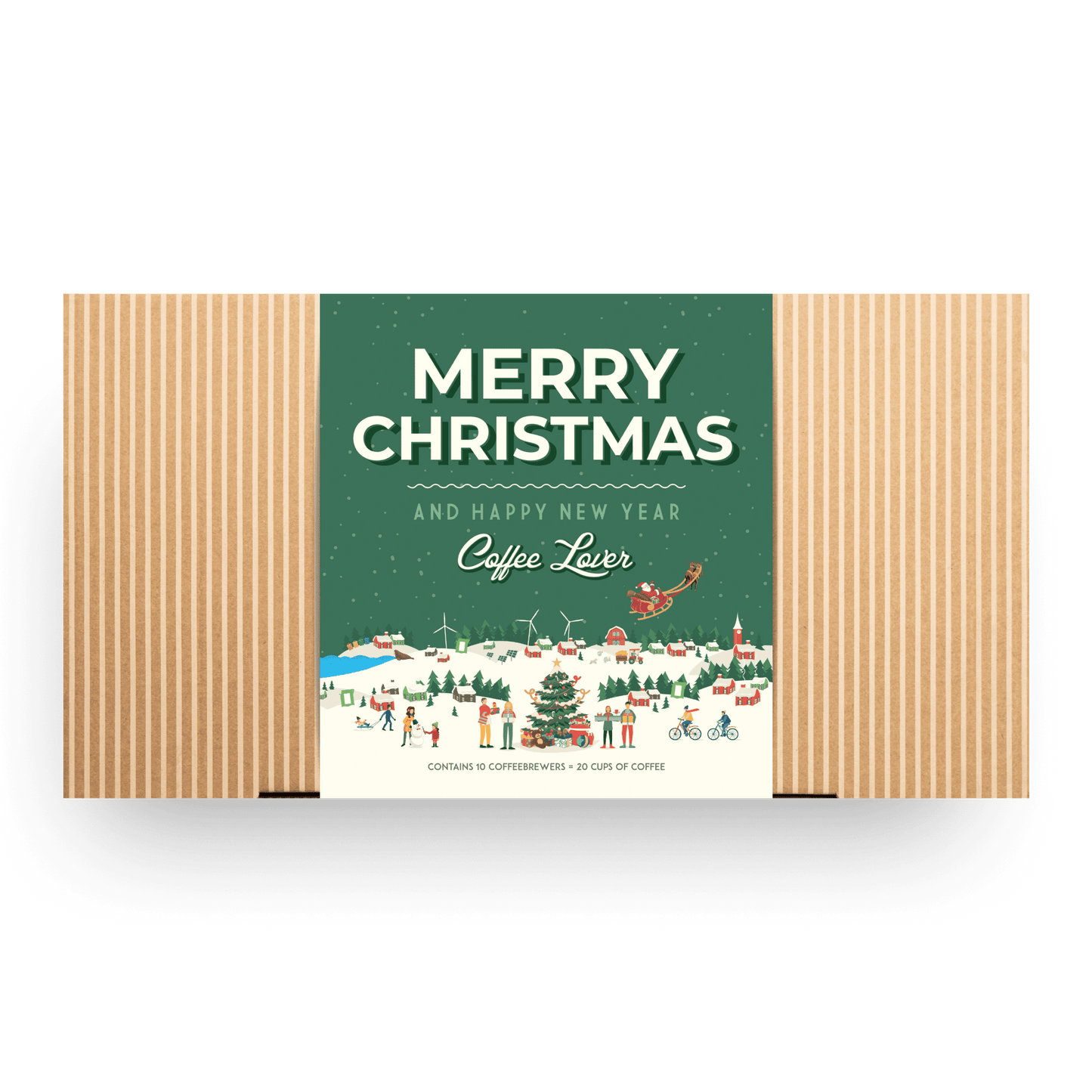 The Brew Company Christmas gift box with coffee brewers Christmas present design and festive holiday theme