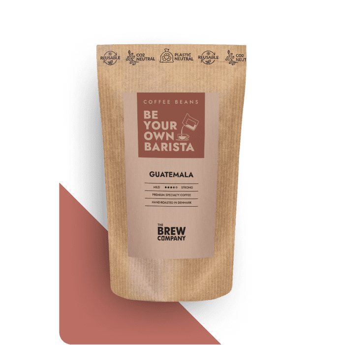 Handcrafted coffee beans Guatemala by The Brew Company in eco-friendly resealable bag