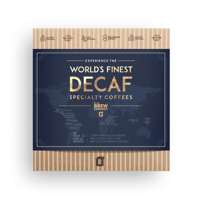 The Brew Company gift box featuring the premium decaf coffee collection with specialty decaf coffees