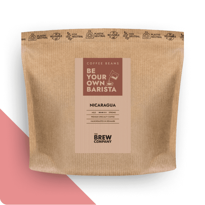 The Brew Company premium Nicaraguan coffee beans in eco-friendly resealable kraft paper bag