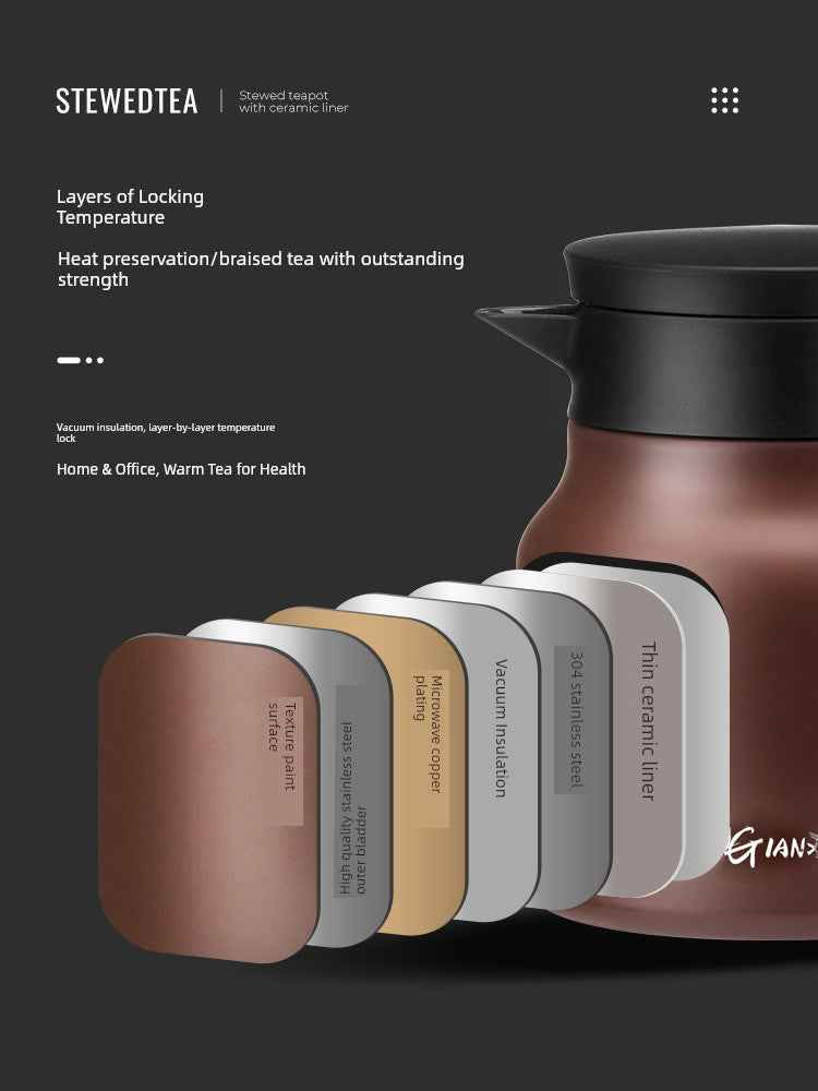 High-quality braised teapot with layers for heat preservation and ceramic liner by Tea and coffee of the world