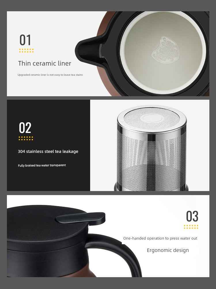 High-quality braised teapot with thin ceramic liner 304 stainless steel tea strainer and ergonomic handle design
