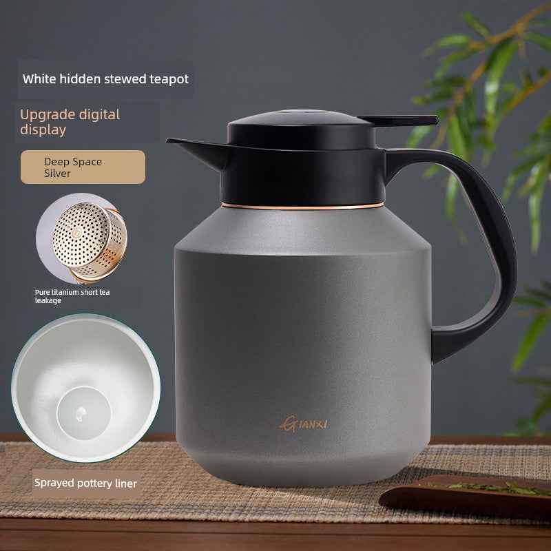 High-quality braised teapot in deep space silver with digital display and sprayed pottery liner