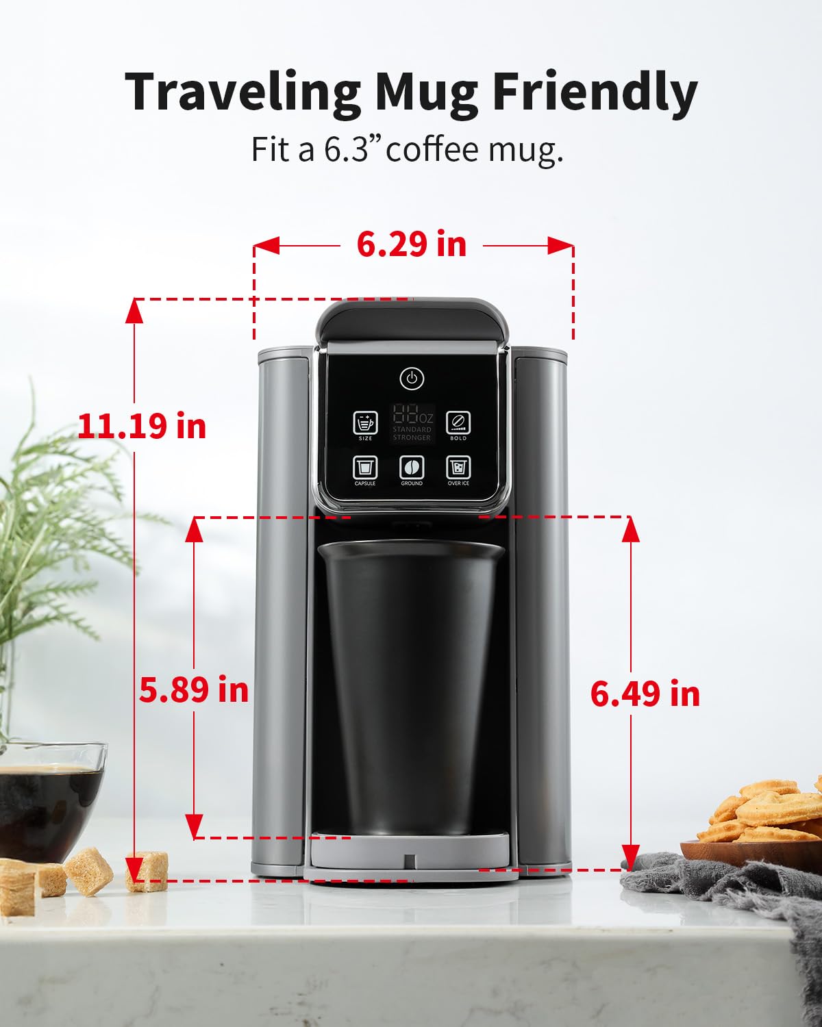Tea and Coffee of the World hot and iced coffee machine with display and travel mug compatibility