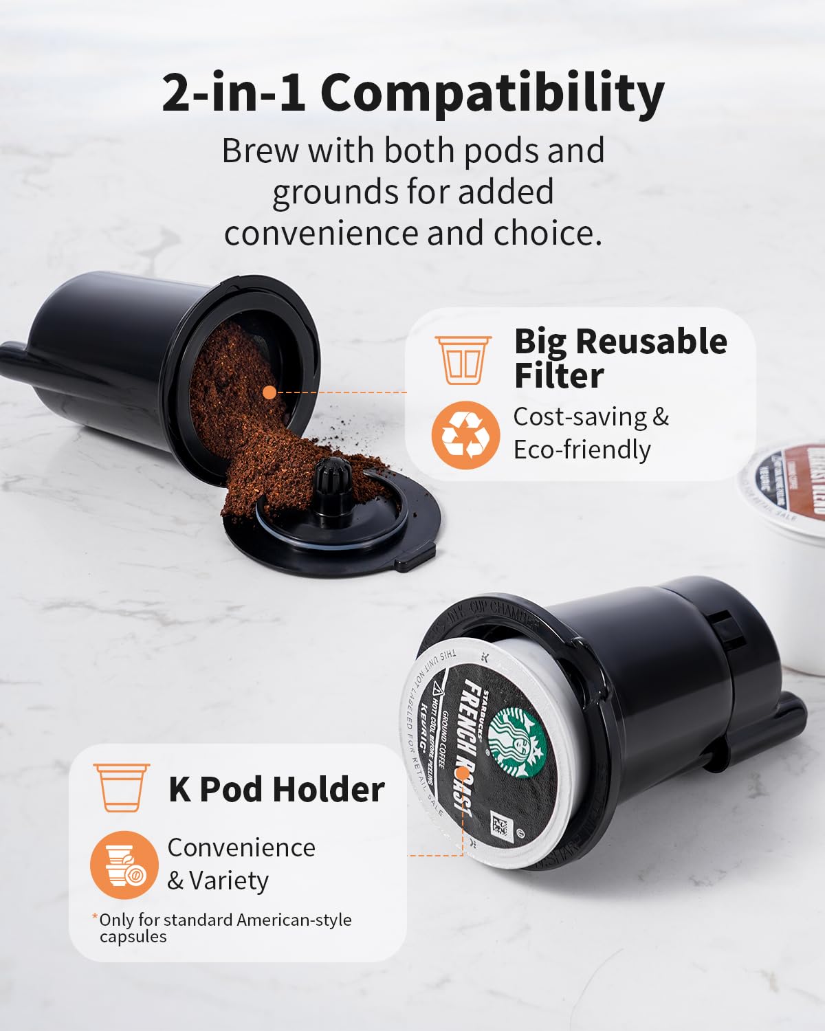 Tea & Coffee of the World hot and iced coffee machine with big reusable filter and K pod holder for brewing convenience