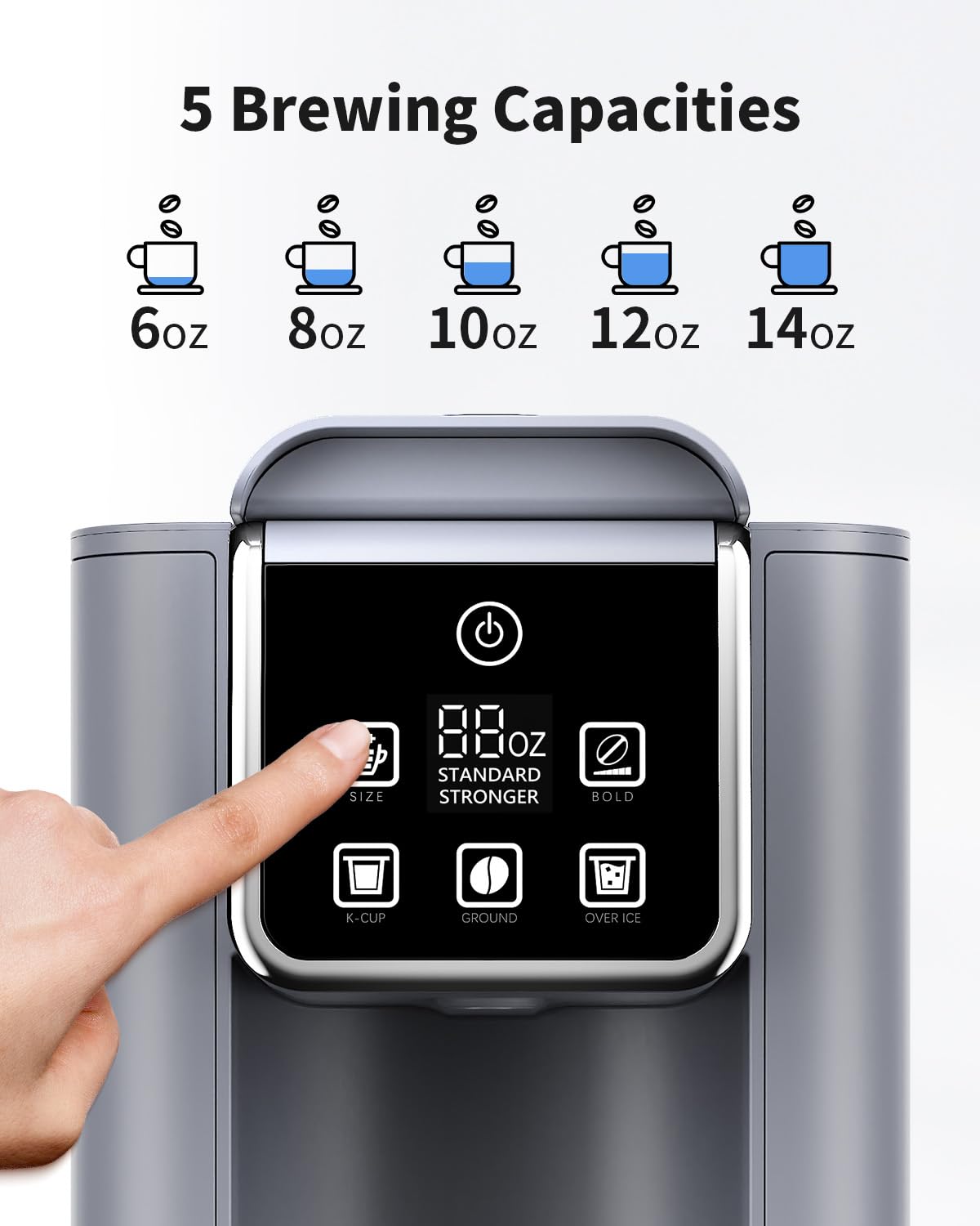 Tea and Coffee of the World hot and iced coffee machine digital control panel with five brewing sizes