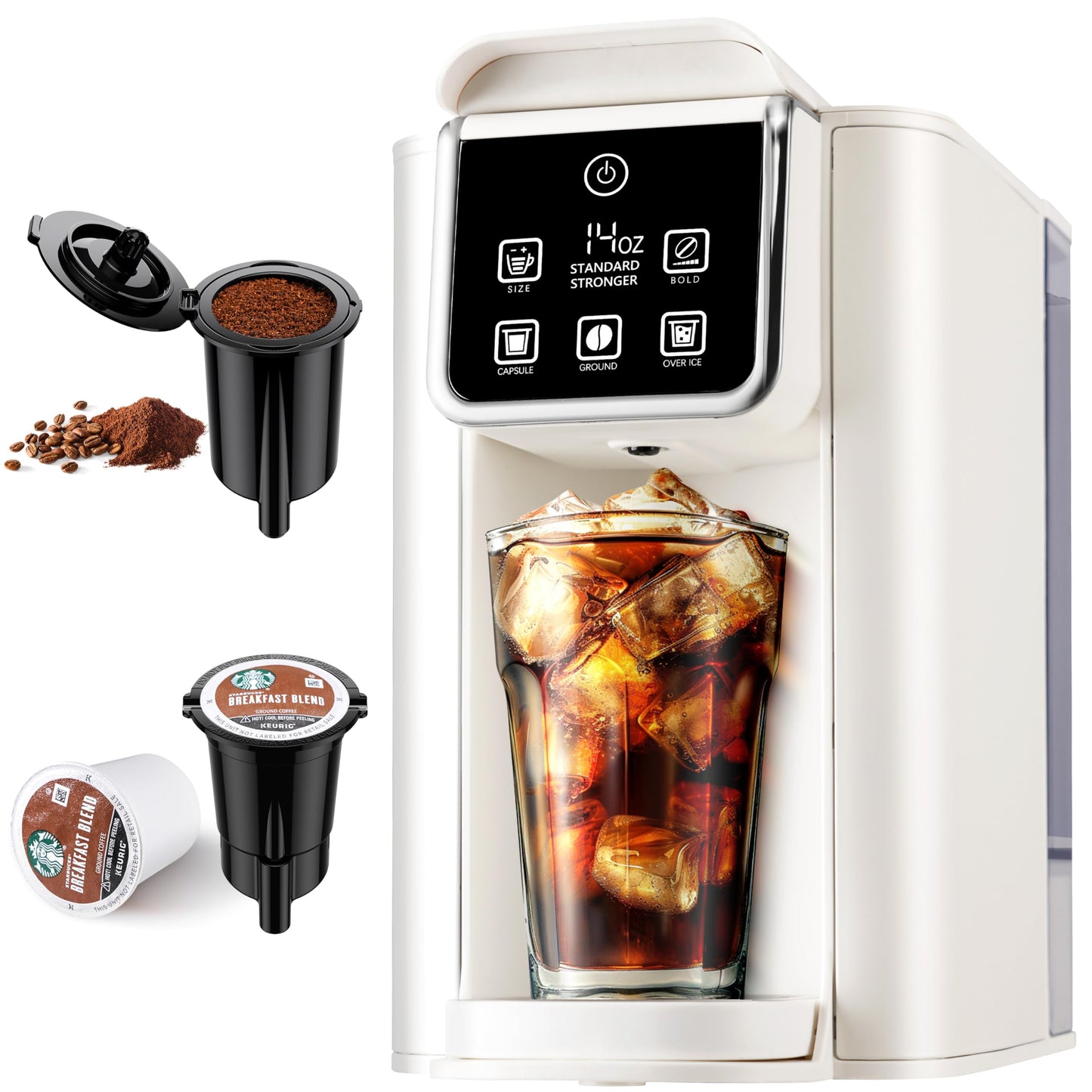 Tea and Coffee of the World hot and iced coffee machine with digital controls and coffee pods