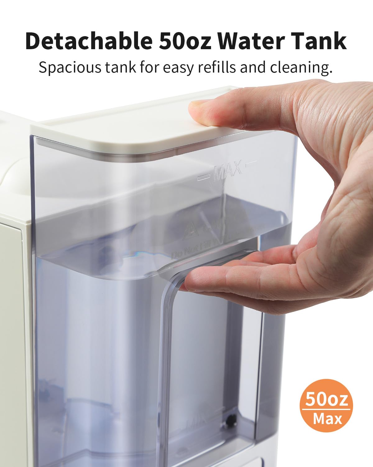 Detachable 50oz water tank of Tea & Coffee of the World hot and iced coffee machine for easy refills