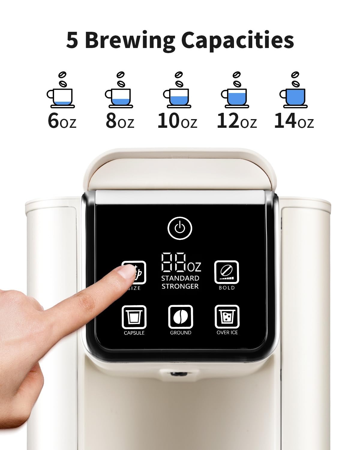 Tea and Coffee of the World hot and iced coffee machine with touch control panel and multiple brewing sizes