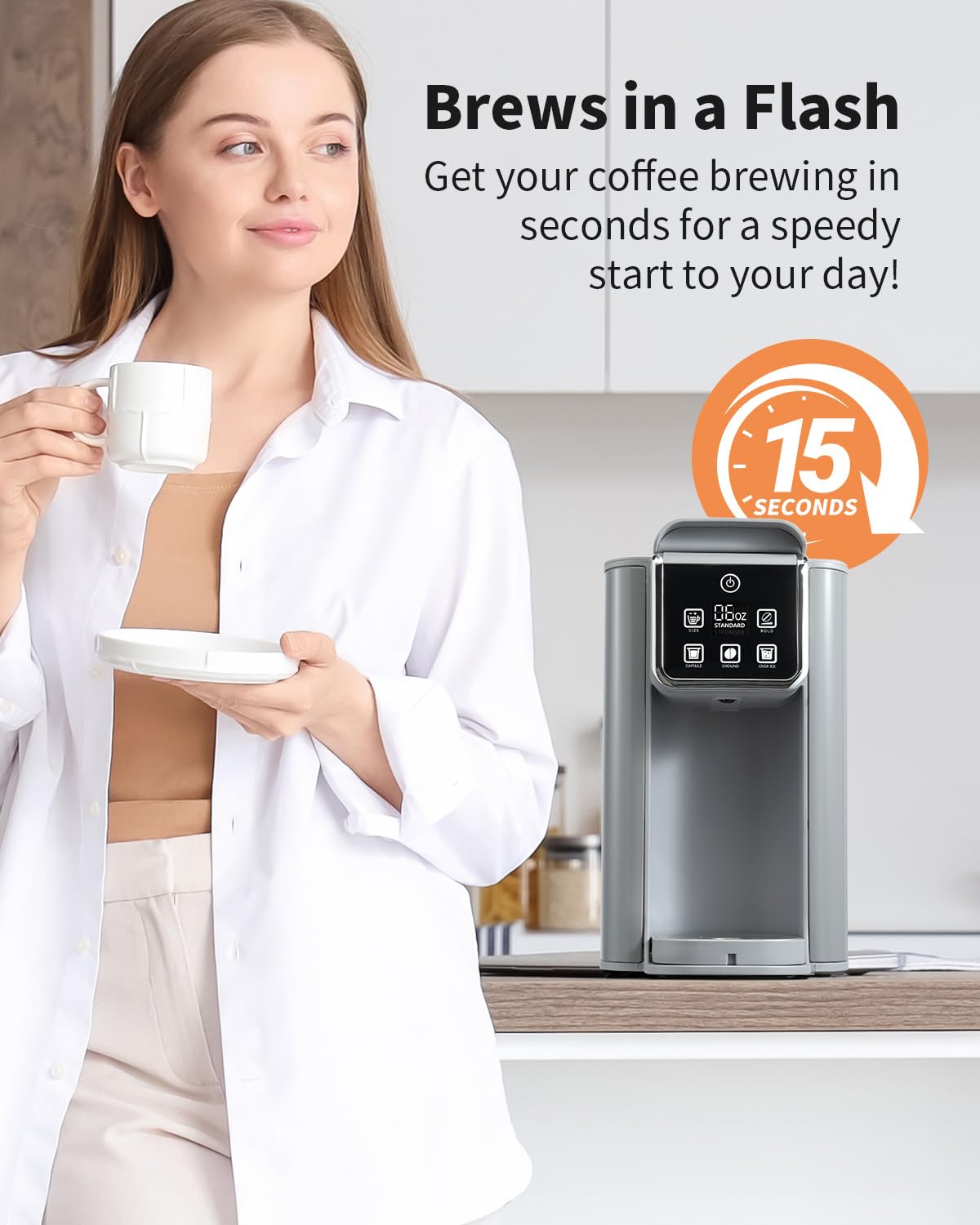 Tea & Coffee of the World hot and iced coffee machine brewing fresh coffee in 15 seconds