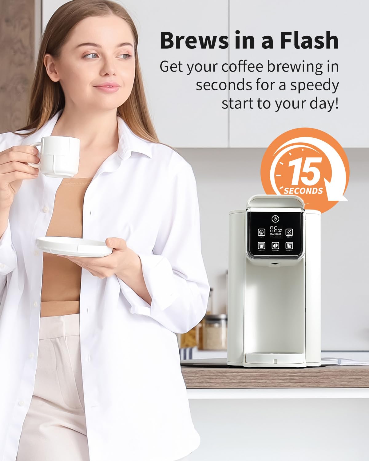 Tea and Coffee of the World hot and iced coffee machine with digital display brewing coffee in kitchen