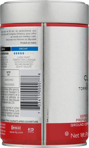 Illy ground espresso coffee classic roast can with detailed label and silver lid