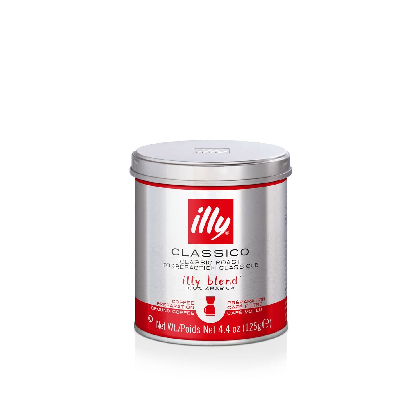 Illy ground espresso coffee classic roast blend in 125g silver and red tin by Tea and Coffee of the World