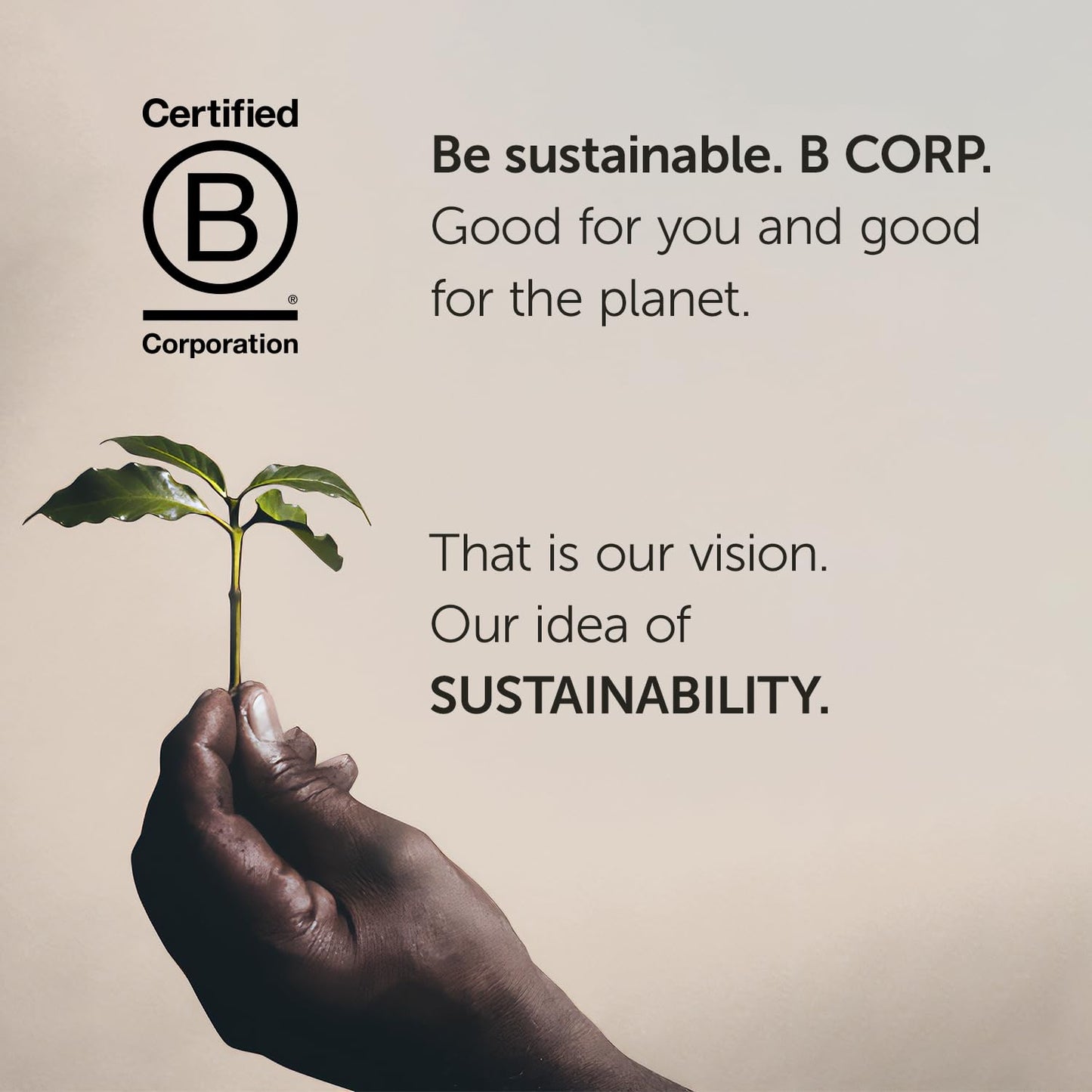 Hand holding a small plant symbolising sustainability for Illy ground espresso coffee by Tea and Coffee of the World