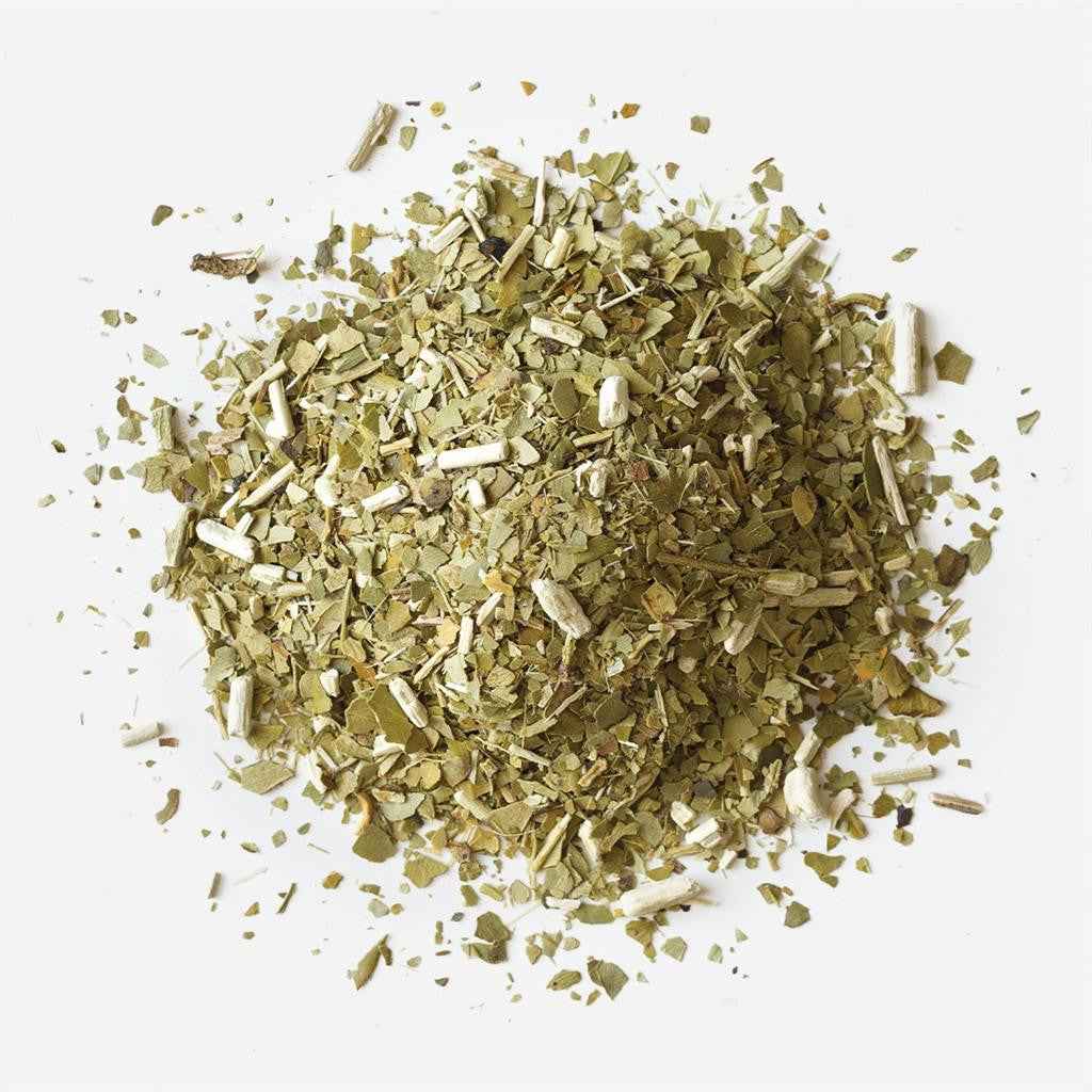 ISLAND SHARKS CHOCOLATE Handcrafted Yerba Mate Blend herbal tea loose leaves on white background