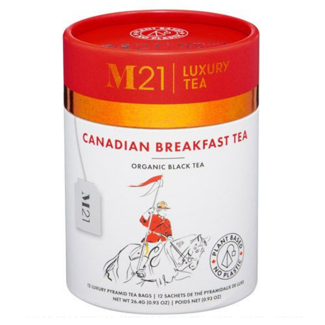 DC-Tega Tea Canadian Breakfast Black Tea organic luxury tea in white and red cylindrical packaging