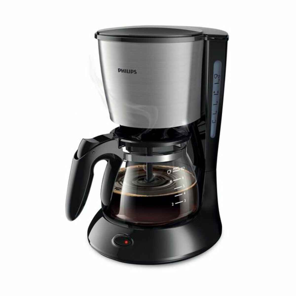Philips electric coffee maker with glass carafe and black stainless steel design brewing fresh coffee
