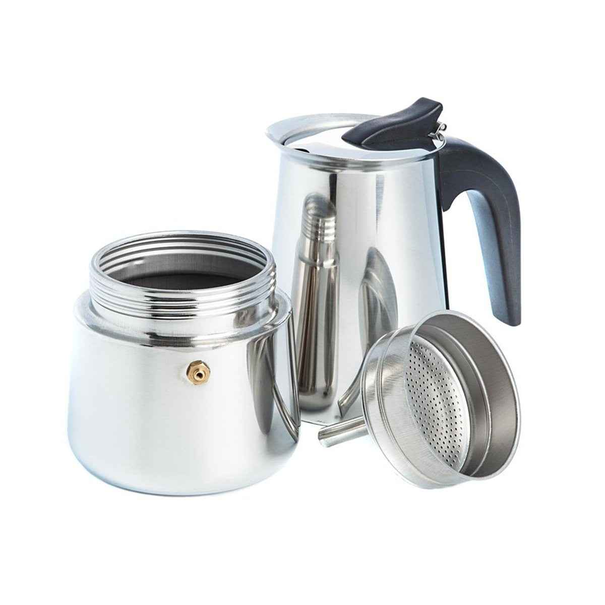 Bigbuy Italian coffee maker stainless steel with detachable components and black handle