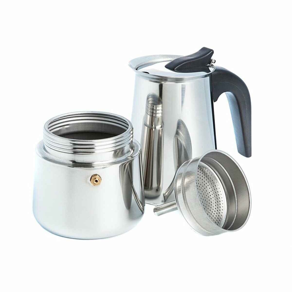 Bigbuy Italian coffee maker stainless steel with detachable parts and black handle for brewing espresso
