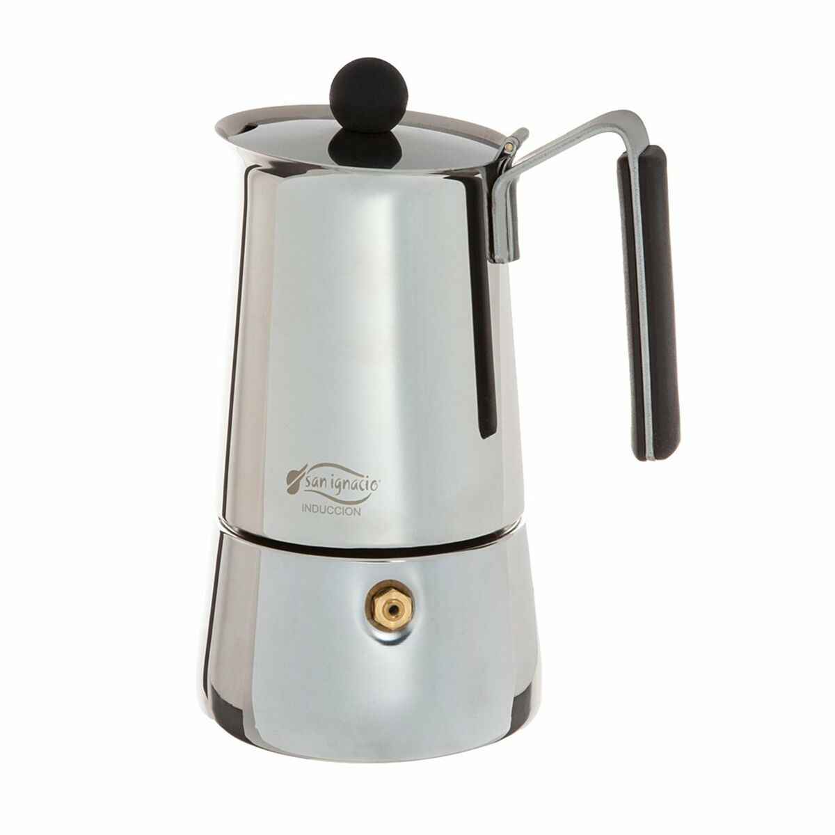 Bigbuy Italian coffee maker stainless steel with black handle and knob for stovetop brewing