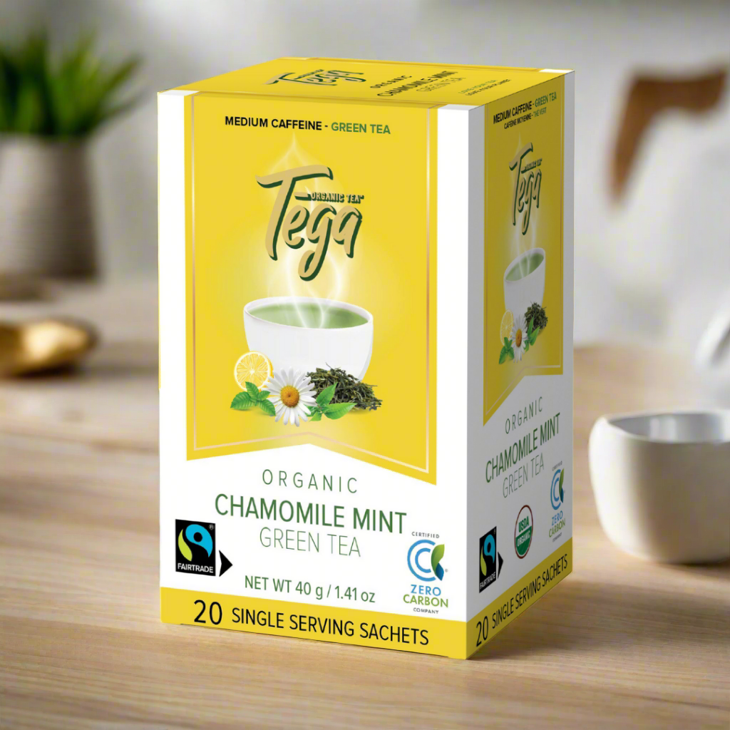 Tea organic chamomile mint green tea box with 20 single serving sachets citrus infused herbal green tea