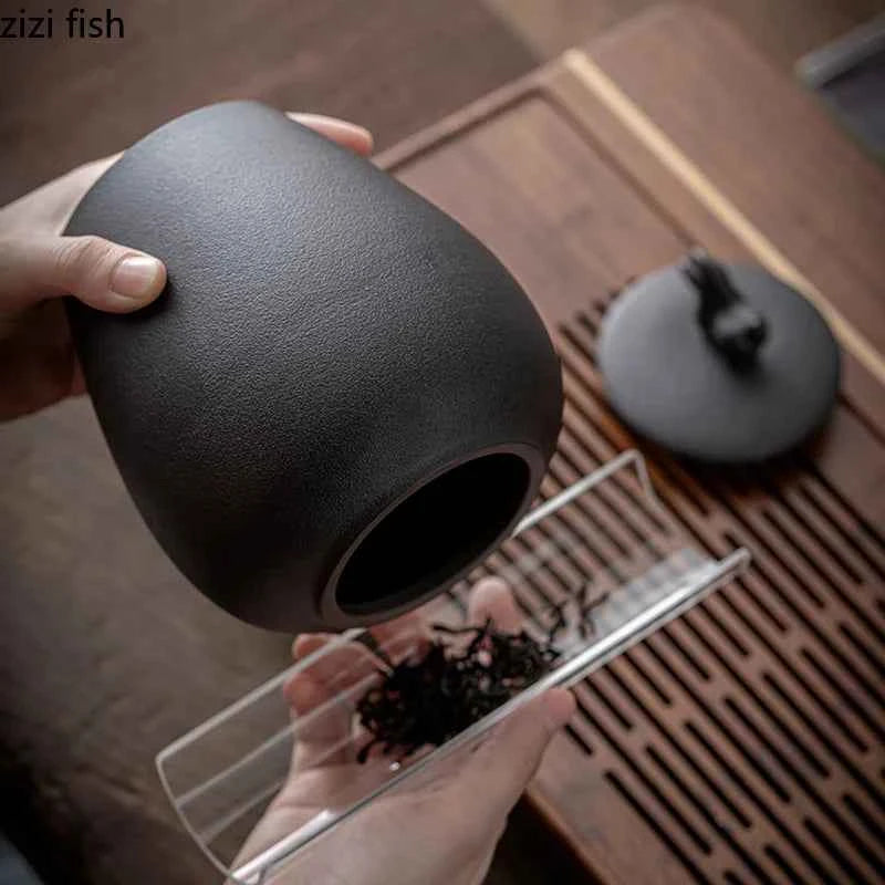 Tea & coffee of the world black sealed tea storage jar with airtight lid for fresh tea leaves