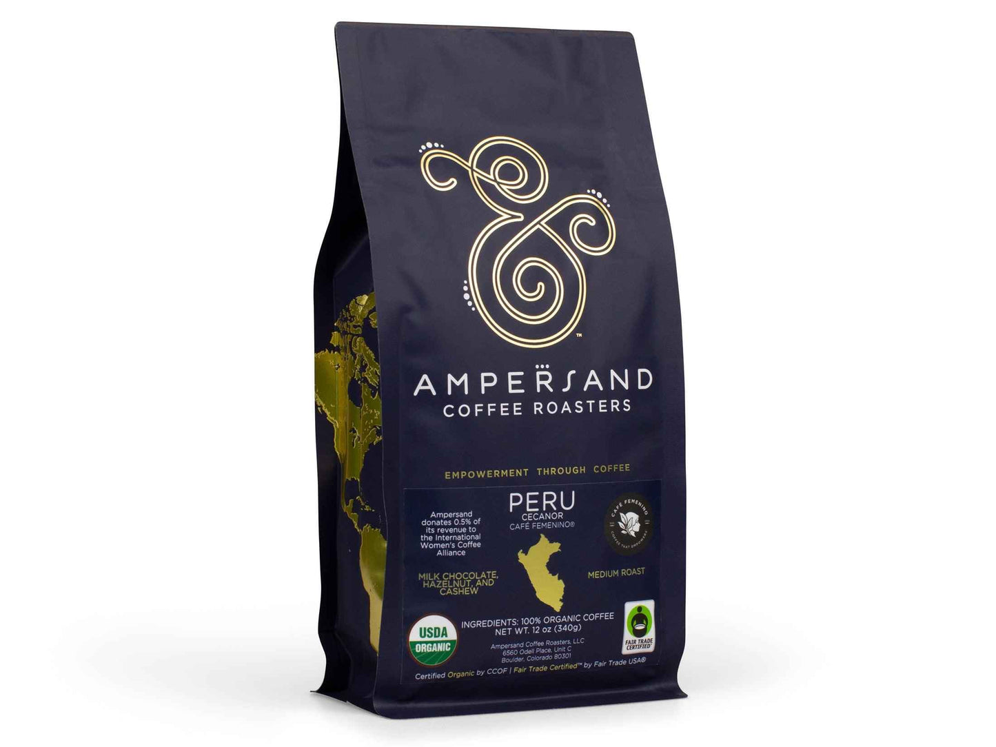 DC-Ampersand Coffee Roasters bag of Peru Fair Trade Organic Coffee medium roast with dark blue packaging