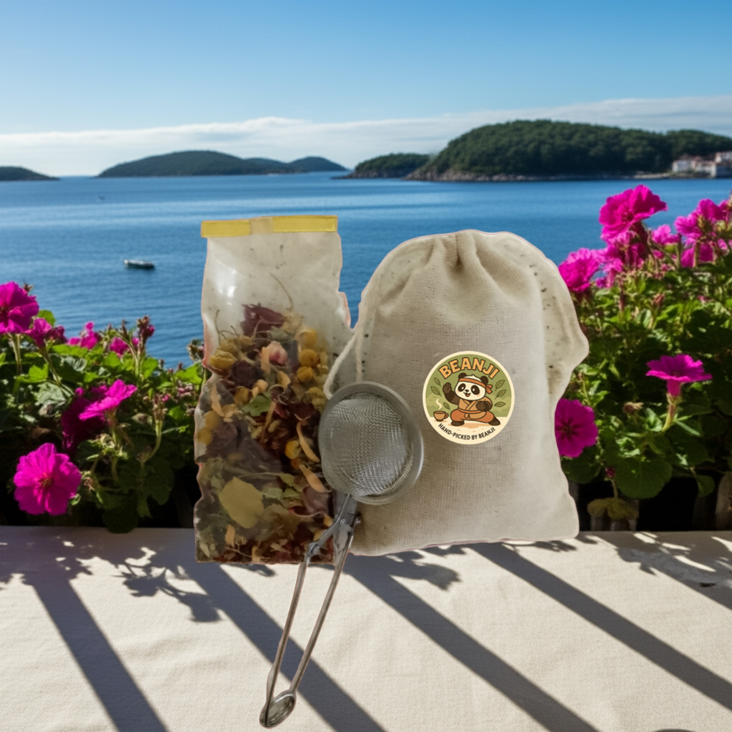 Organic black tea from Granada with herbal blend and tea infuser bag by Tea & Coffee of the World