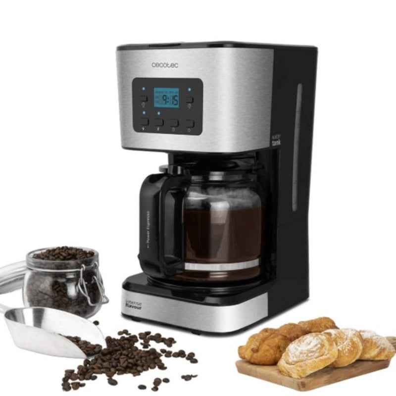 Bigbuy Cecotec coffee maker brewing organic coffee with Cecotec maker and fresh coffee beans nearby