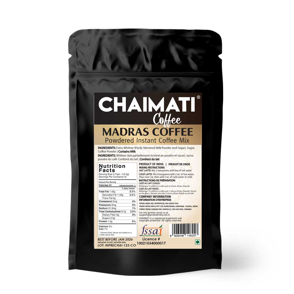Chaimati premium coffee Madras Coffee powdered instant coffee mix in black resealable pouch