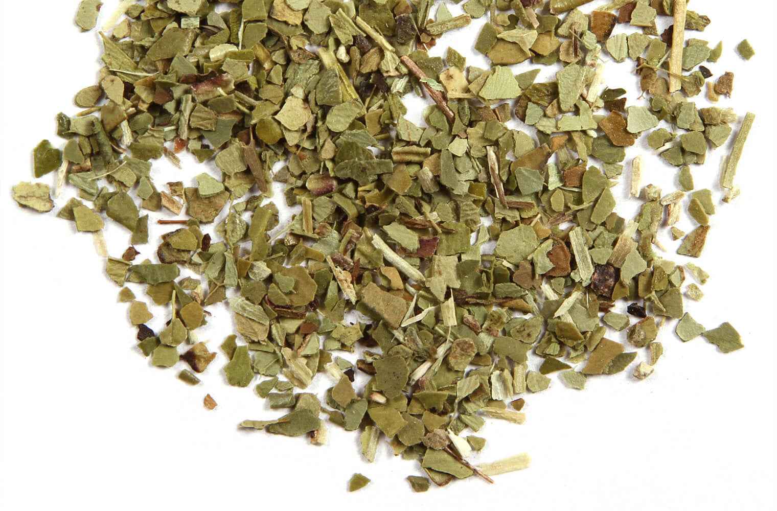ISLAND SHARKS CHOCOLATE Handcrafted Yerba Mate Blend loose herbal tea leaves on white background