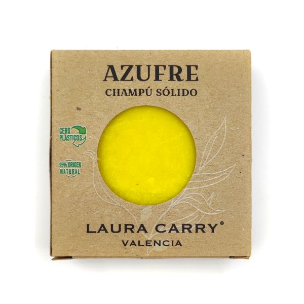 Laura Carry natural sulfur shampoo bar in eco-friendly cardboard packaging with zero plastics