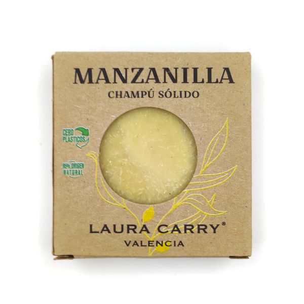 Laura Carry organic solid shampoo bar chamomile scent in eco-friendly cardboard box from Tea & Coffee of the World