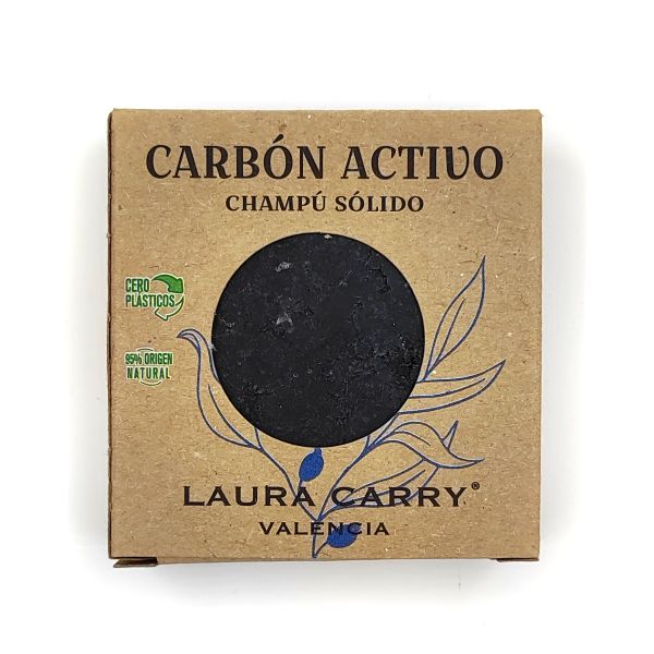 Laura Carry solid charcoal shampoo bar in eco-friendly packaging by Tea and Coffee of the World