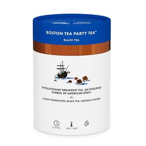 DC-Tega Tea Boston Tea Party luxury black tea in white and blue canister with ship design
