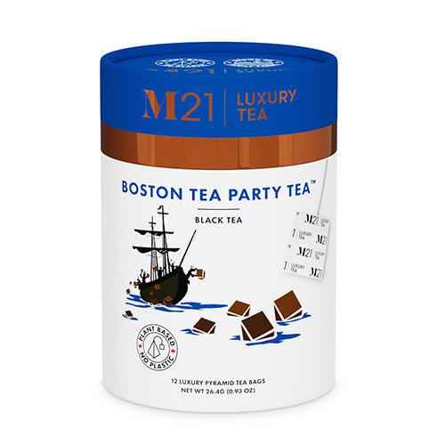 DC-Tega Tea Boston Tea Party luxury black tea in white and blue container with ship illustration
