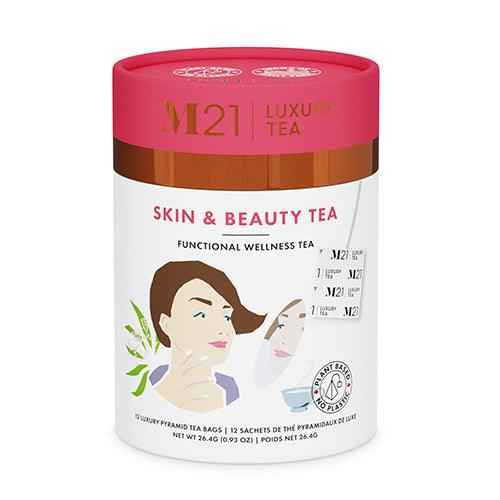 DC-Tega Tea Skin and Beauty Herbal Tea in premium wellness tea canister with red lid