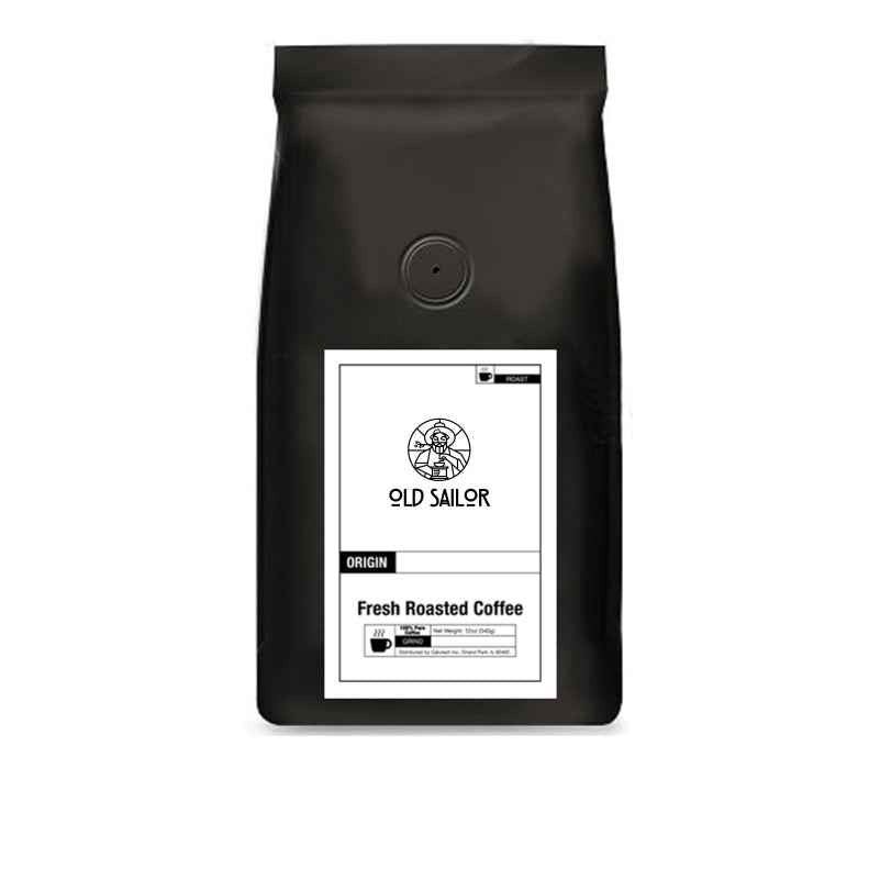 Temecula Coffee Roasters black bag of organic Ethiopian coffee beans labeled Old Sailor fresh roasted coffee