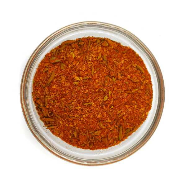 Organic BBQ seasoning blend in a clear glass bowl by Tea and Coffee of the World
