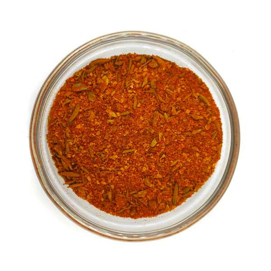 Organic BBQ seasoning blend in a clear glass bowl by Tea and Coffee of the World
